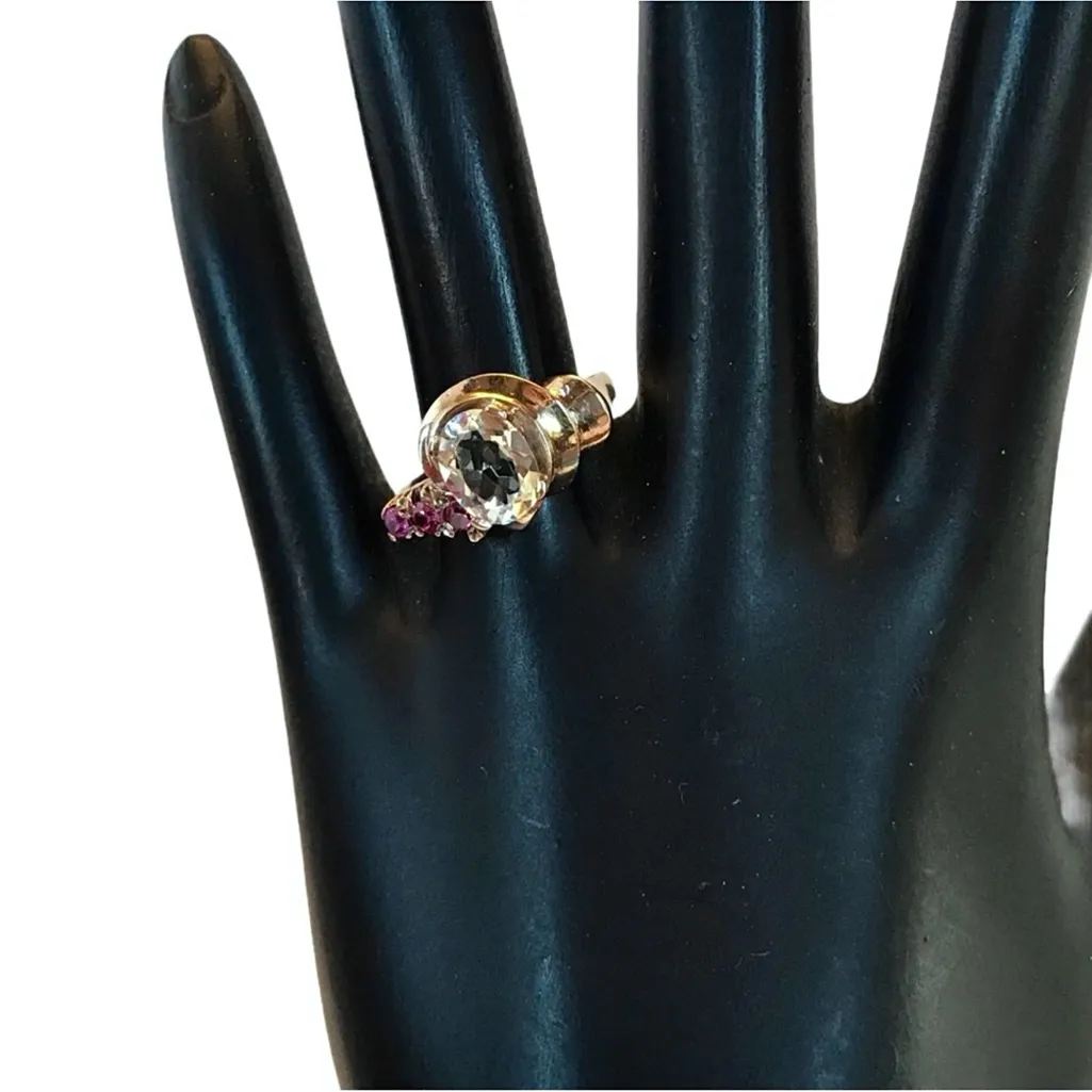 10K SOLID YELLOW GOLD AQUAMARINE AND RUBY RING (7.5) Blue - Image 9