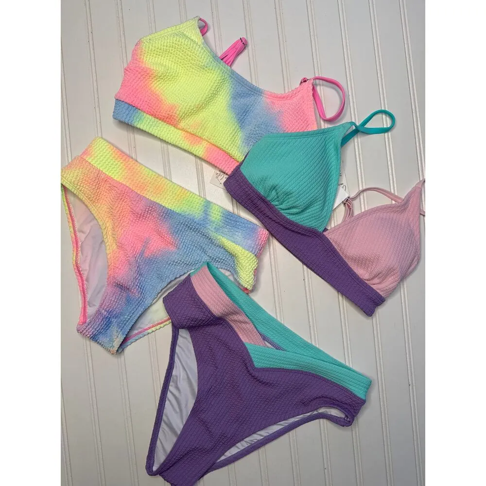 NWT Cupshe Tie-Dye Wash Textured Scoop Neck Top & High Waist Bikini Bundle Sz S - Image 3