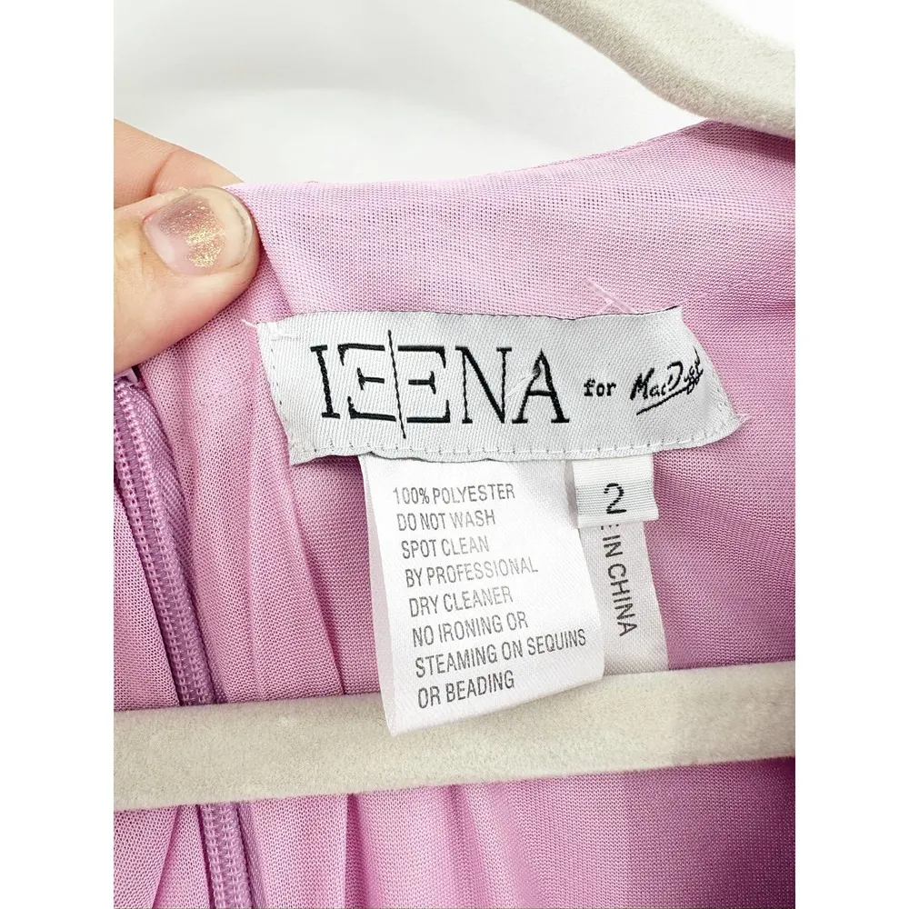 Mac Duggal 26542 Long Sleeve Pleated Chiffon A-Line Lilac Pink Gown Size 2 - Image 7