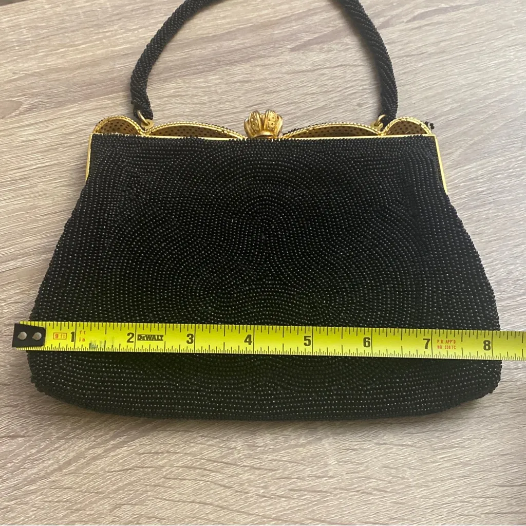Vintage DeLill Black Beaded Evening Bag Gold Crown Clasp Luxury Elegant Glam - Image 12