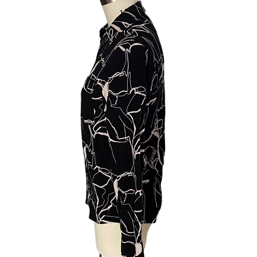 ZARA Black & Cream Long Sleeve Patterned Relaxed Fit Blouse ~ Women's Size LARGE - Image 4