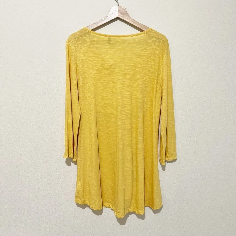 LOGO Lori Goldstein Lace‎ Tunic Top Womens Size S 3/4 Sleeves Stretch Yellow - Image 2