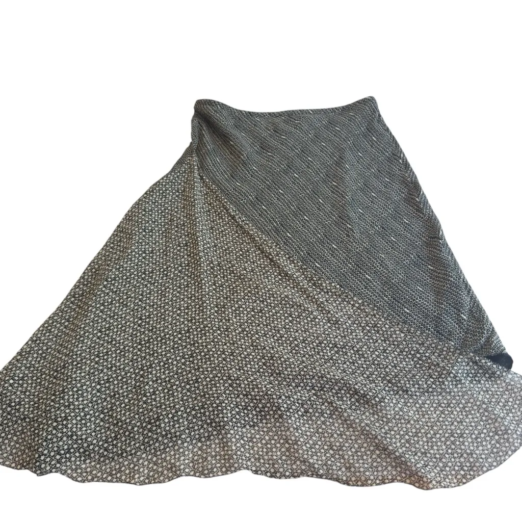 Max Studio 100% Silk Asymmetrical Midi Skirt Small Black Brown White in EUC - Image 3