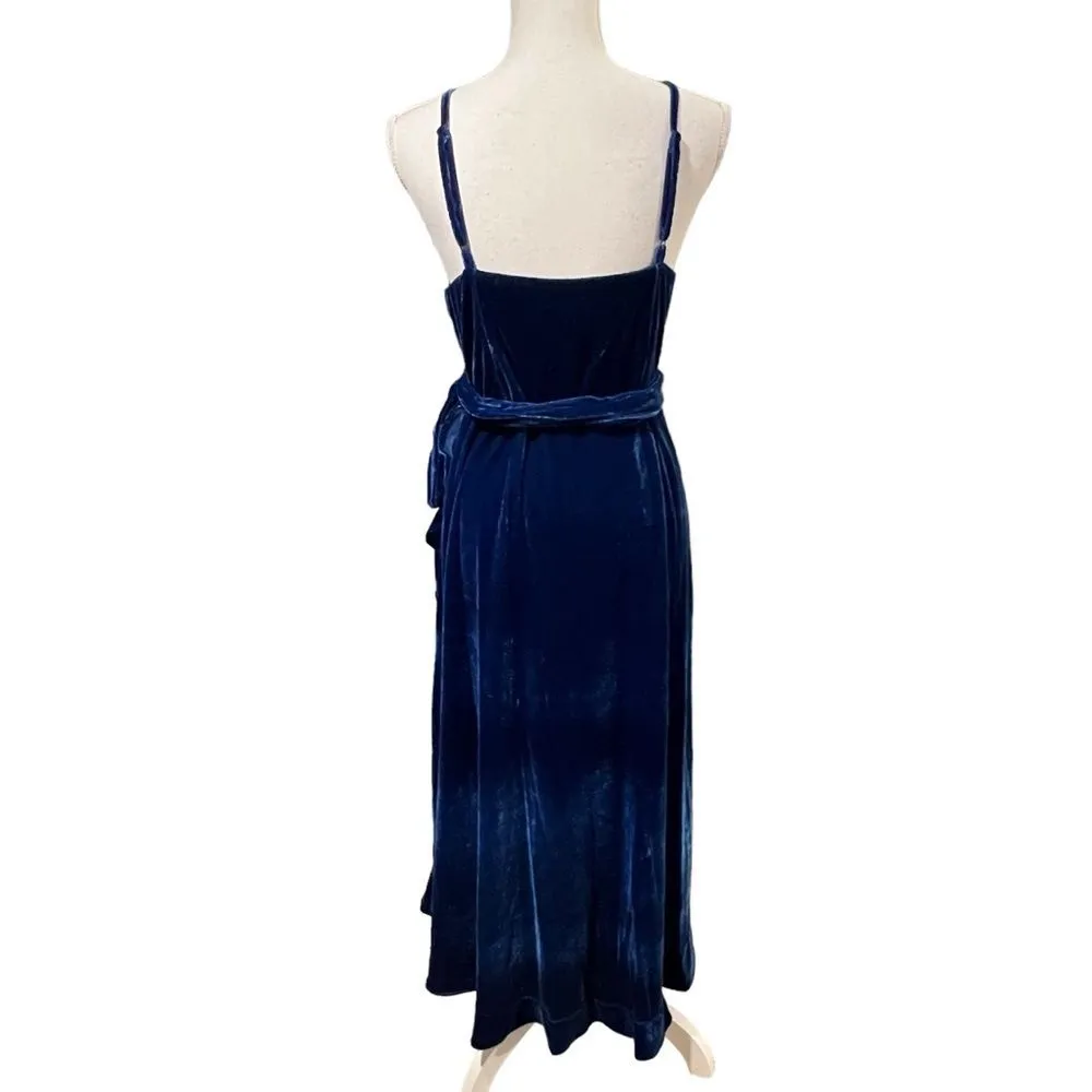 BCBGeneration Blue Velvet Wrap Dress Sz L Ruffle Trim Whimsigoth Baddie Romantic - Image 6