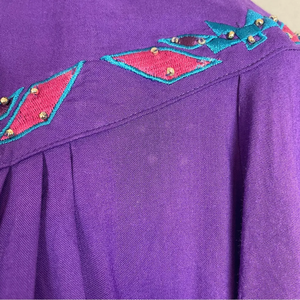 Vintage Wrangler Top Western Embroidery Purple Medium‎ Women Shirt Cowgirl Retro - Image 10