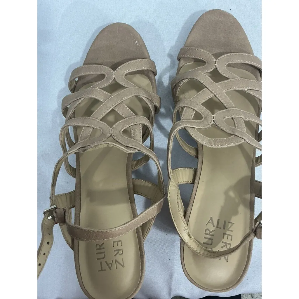 Womans Naturalizer Cameron 10 M Tan Faux Leather Strappy Sling Back Heel Sandals Brown - Image 6