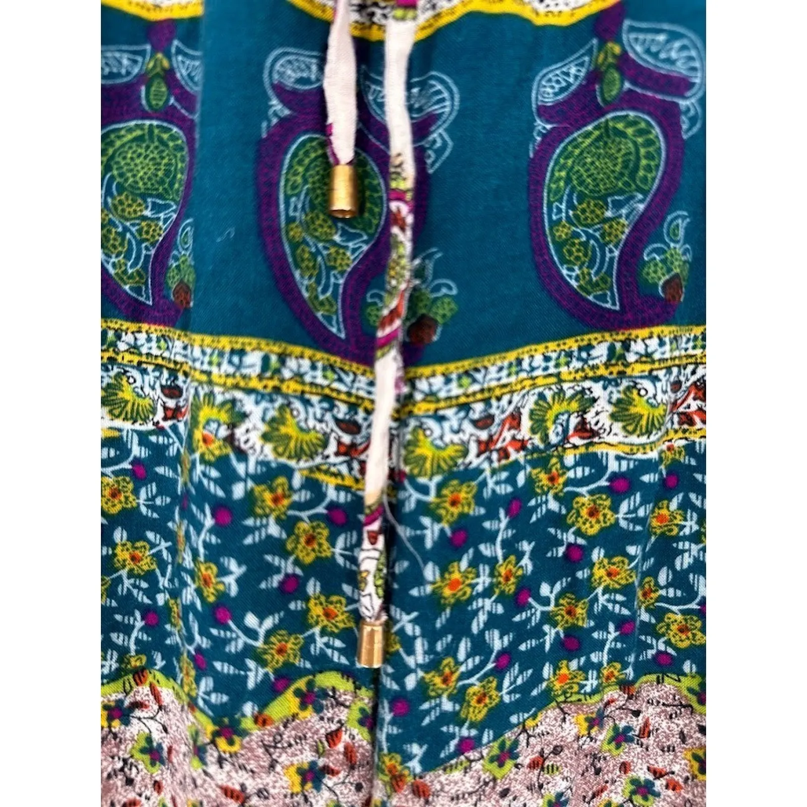 En Creme Boho Wide Leg Pants Flowy Size Large Hippie Festival Pull On Beachy Blue - Image 4