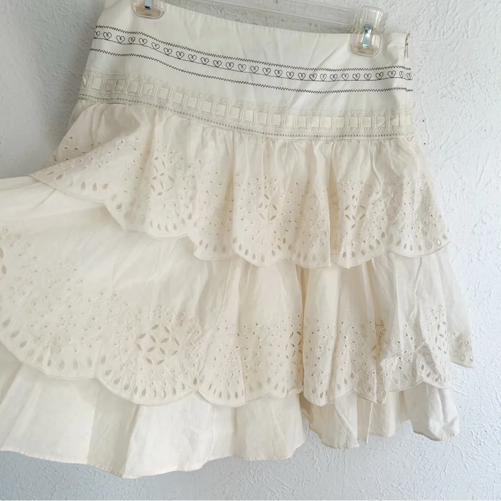 Karen Millen Cream Eyelet Tiered Mini Skirt Sz 6 Y2K Coquette Cottagecore - Image 3