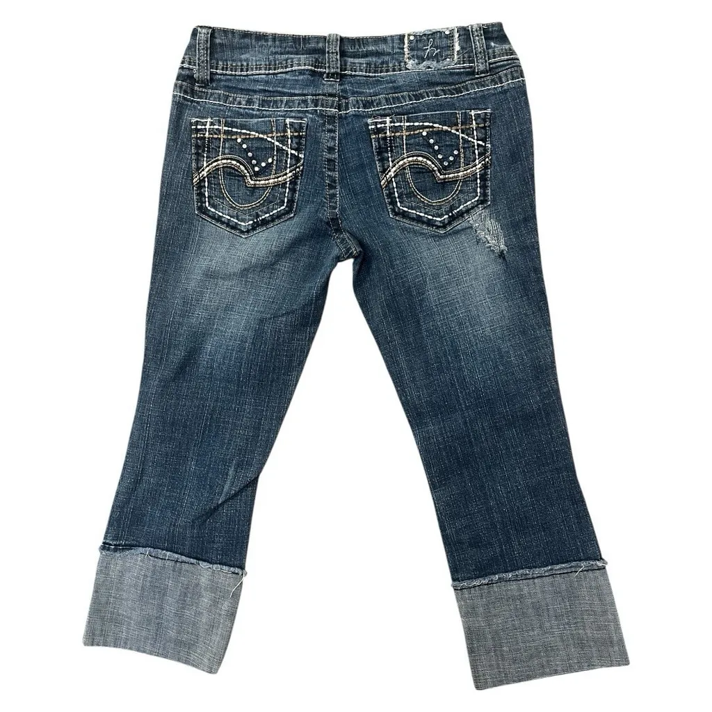 Hydraulic Y2K Low Rise Embellished Distressed Cuffed Capri Size 9/ 10 Edgy Glam - Image 2