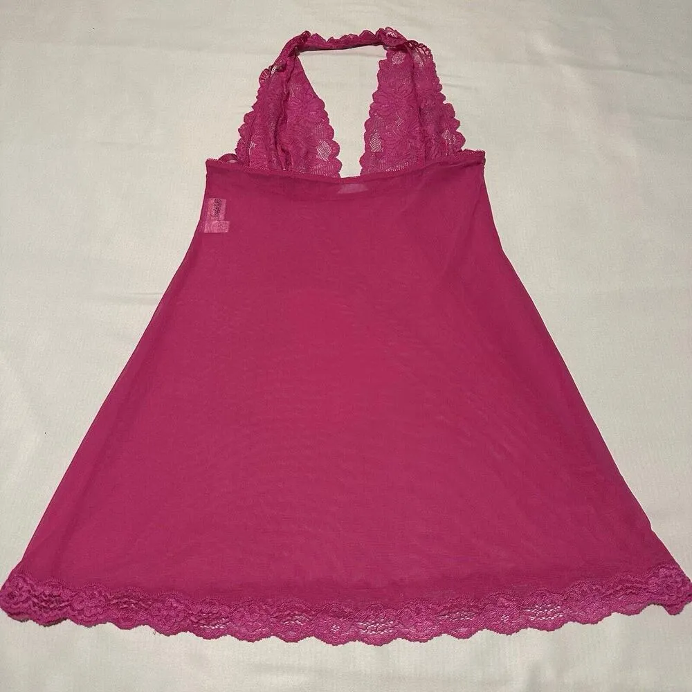 Fredrick’s Of Hollywood Pink Semi Sheer Lace Mesh Lingerie Slip Nightie L Large - Image 8