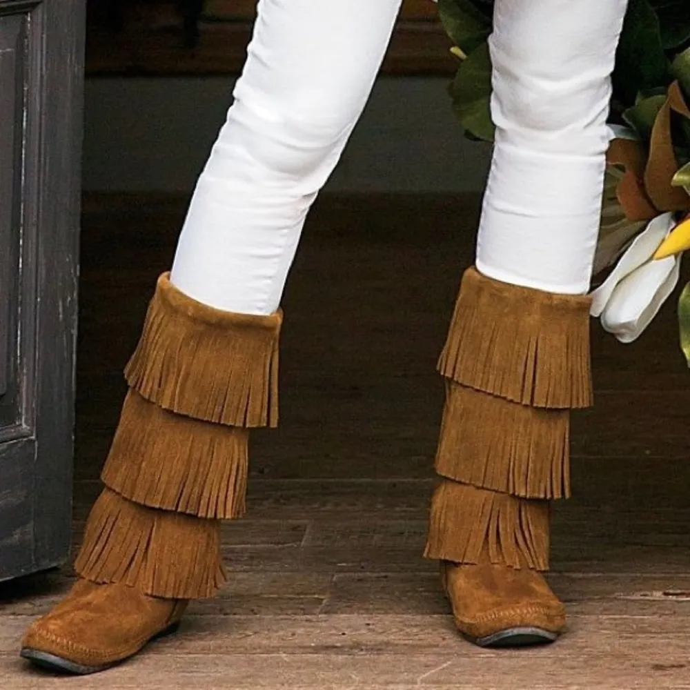 Minnetonka 3-Layer Fringe Calf Hi Suede Boot 9 - Image 2