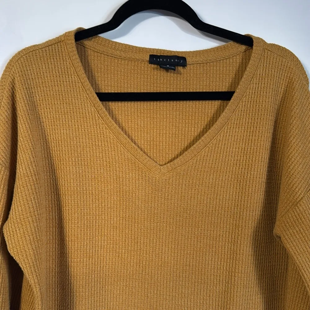 Mustard Yellow Long Sleeve Highline Waffle Knit Top Size M - Image 7