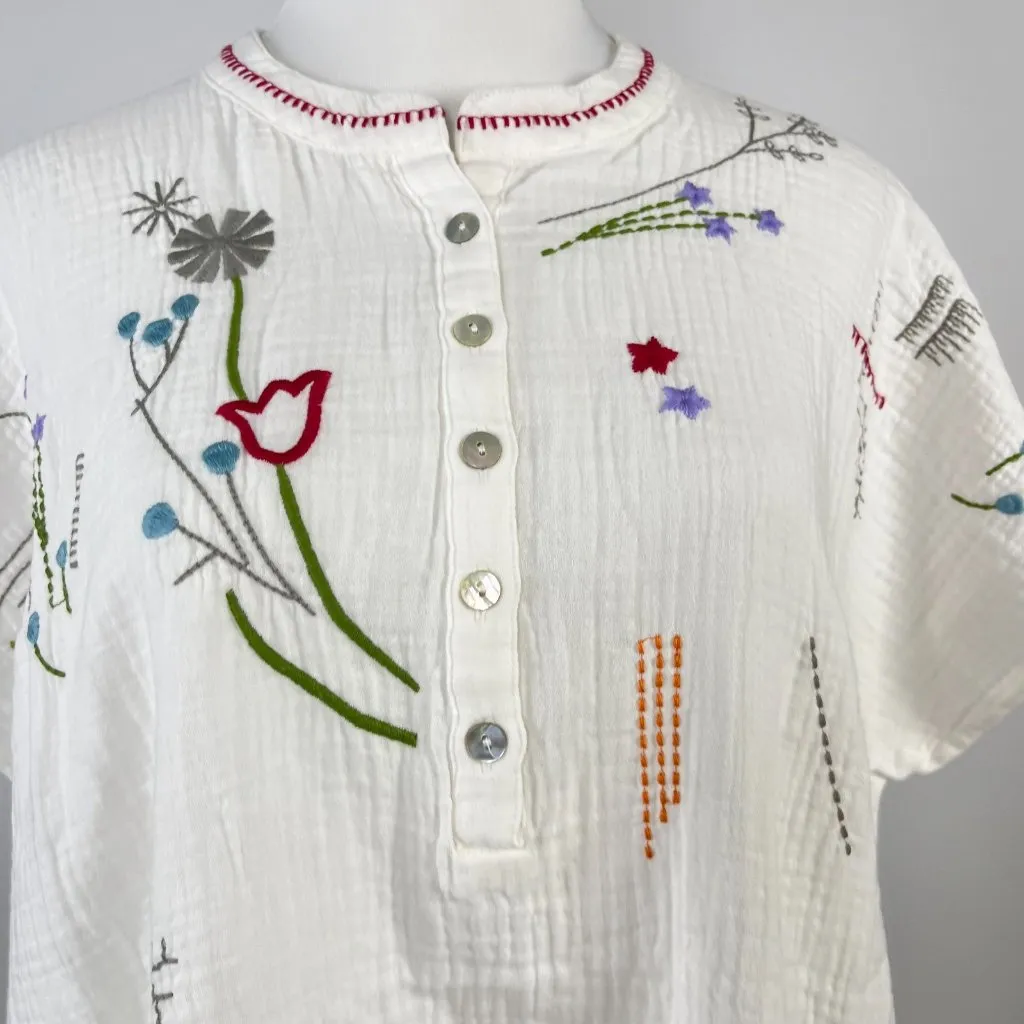 NWOT Johnny Was Cotton Embroidered Short Sleeve Blouse Boho Chic White Size S - Image 8
