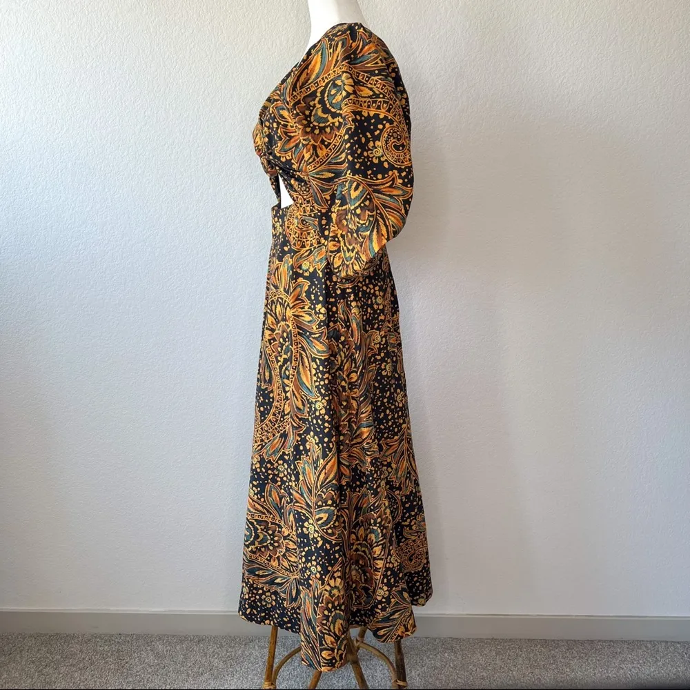 Leila Dress Puff Sleeve Midi Size 2 Black Multi - Image 4