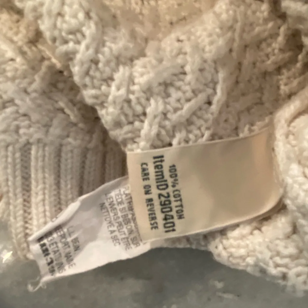 L.L. Bean Size S Cream Cotton Waffle Knit Long Sleeve Crew Neck Pullover Sweater - Image 10