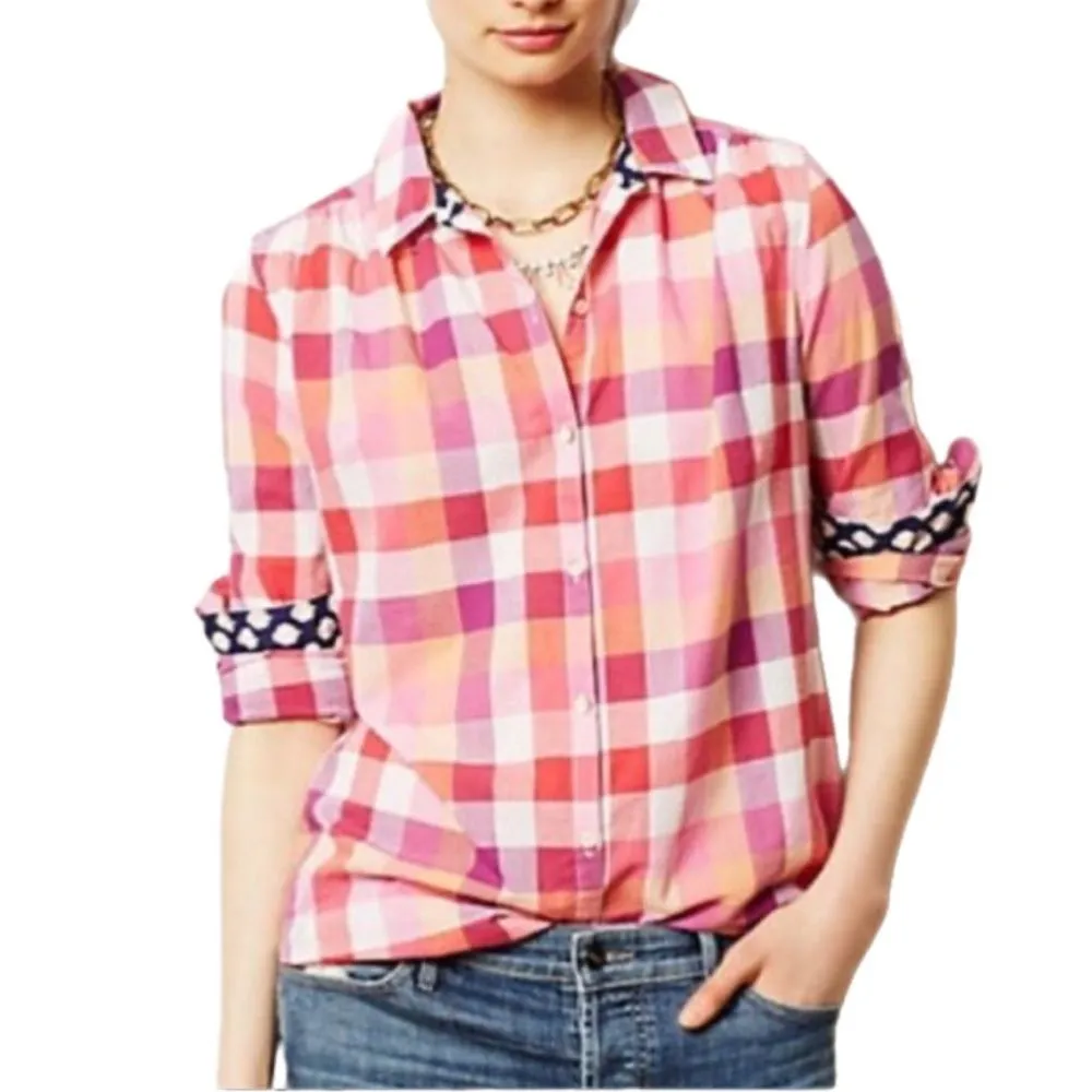 Isabella Sinclair plaid mesh inset button up - Image 3