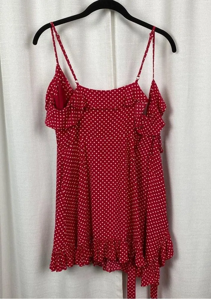 Revolve Privacy Please Giana Red Polka Dot Wrap Mini Dress Sz.M - Image 12