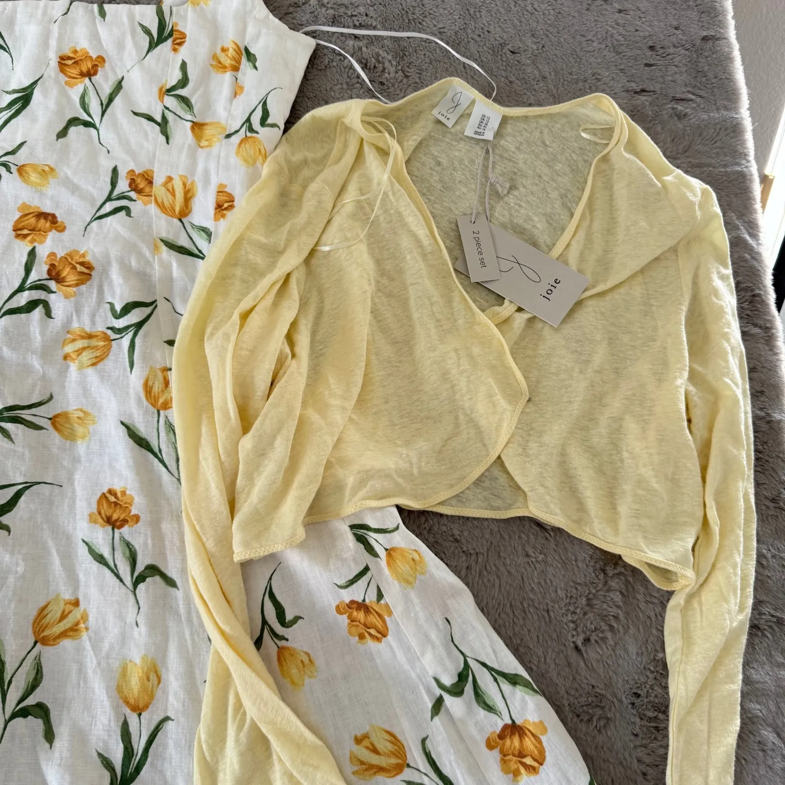 NWT Joie Linen Blend Floral Dress and Cardigan Set Size 12 Yellow Tulips Cottage - Image 8