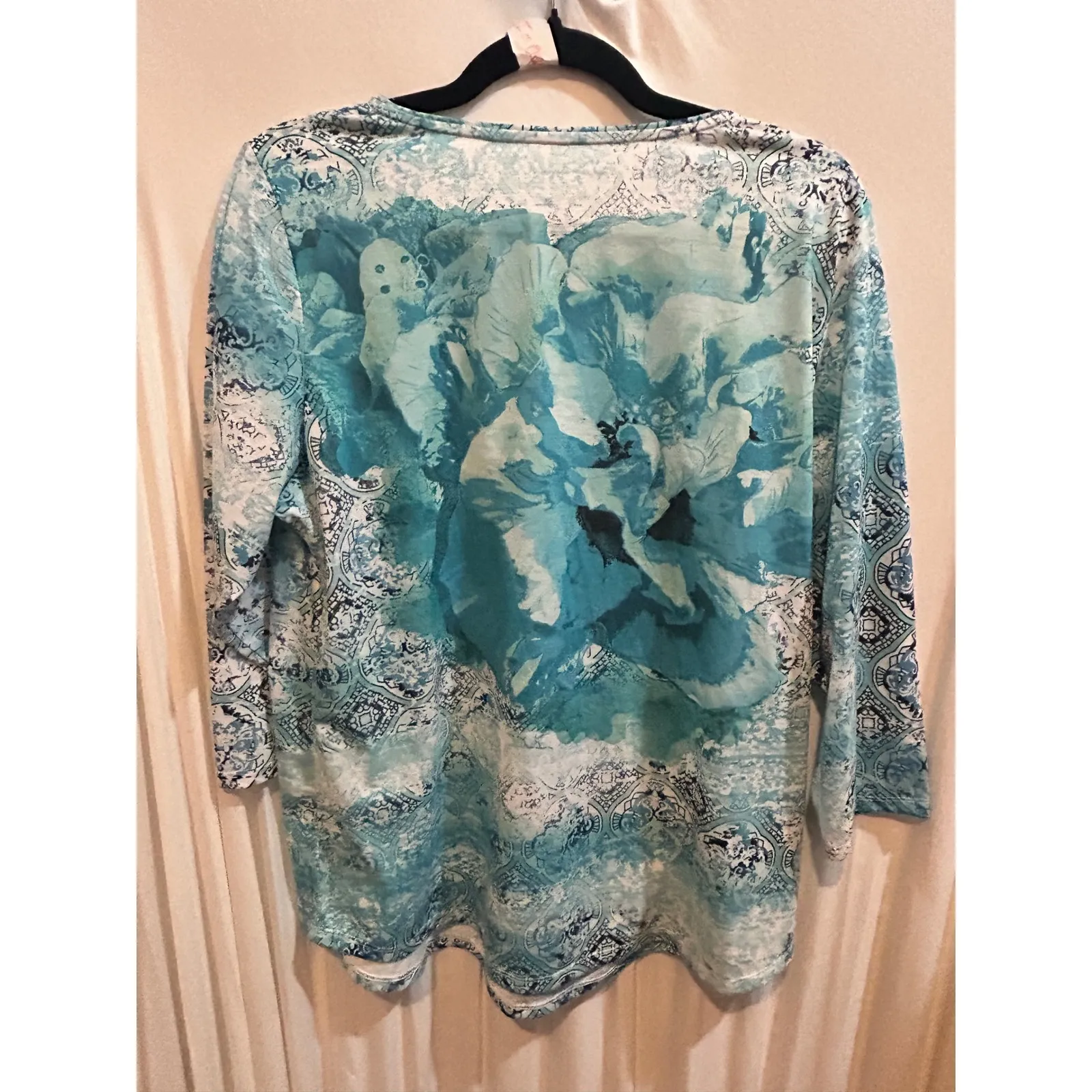 Allison Daley Womens L/G Floral Print 3/4 Sleeve‎ Embellished Top Blouse - Image 4