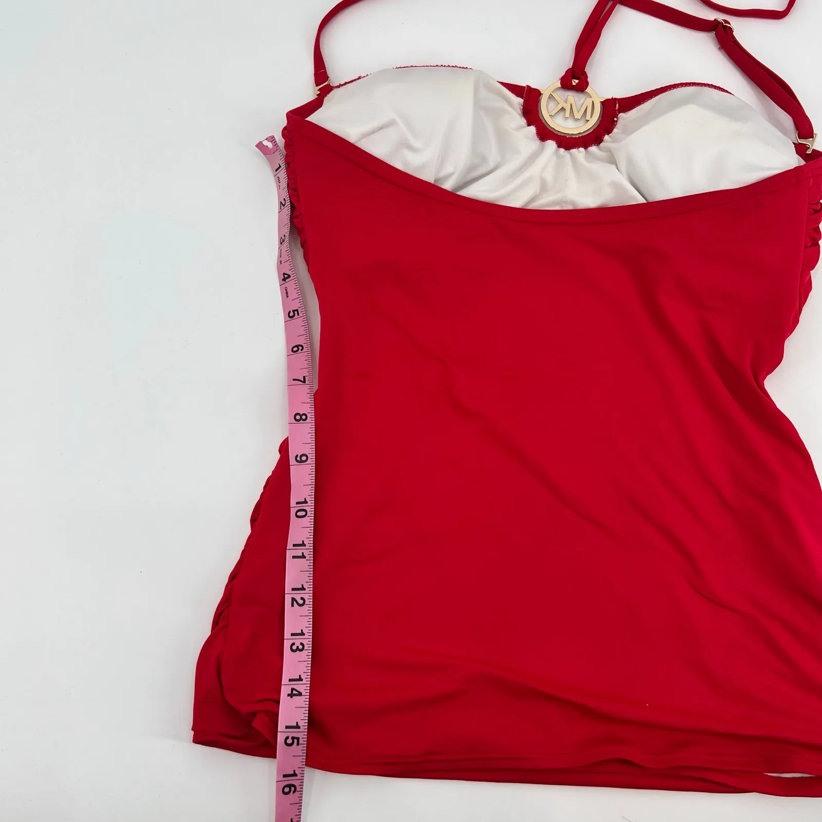 Michael Kors cherry red & gold logo halter tankini swim top size medium large - Image 4