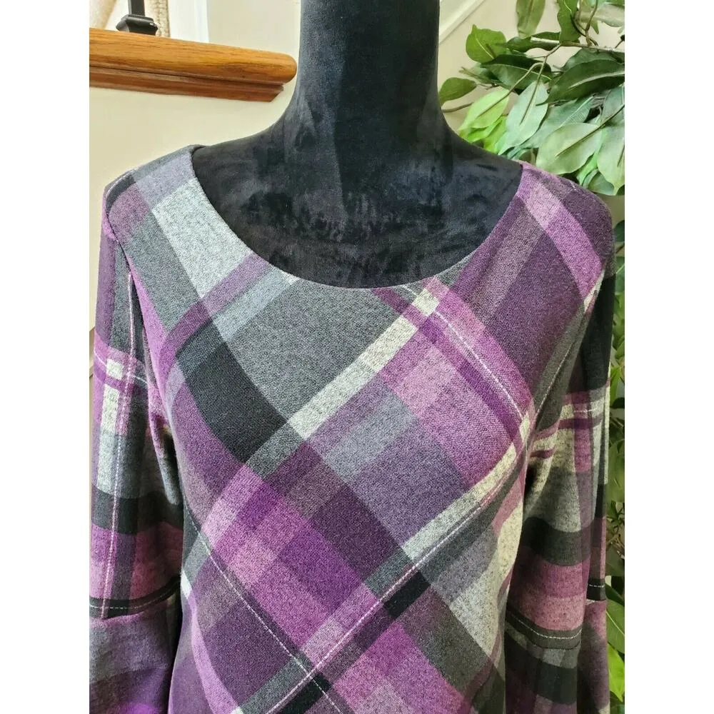 Jessica Howard Purple & Black Polyester Round Long Sleeve Knee Length Dress XL - Image 6