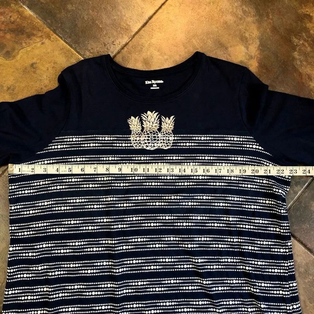 Kim Rogers Navy Pineapple Crew Neck Top Quarter Sleeves Size XXL - Image 5