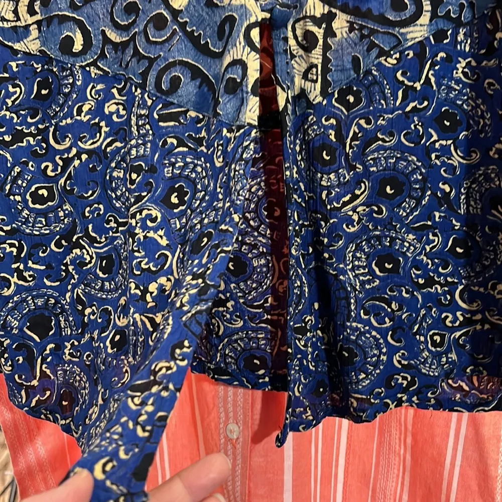 CAROLE LITTLE Button Down Short Sleeve Shirt Blue Print-Medium - Image 6