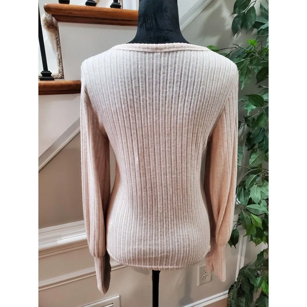 SHELN Women's Beige Polyester Long Sleeve Round Neck Pullover Knit Sweater M - Image 5