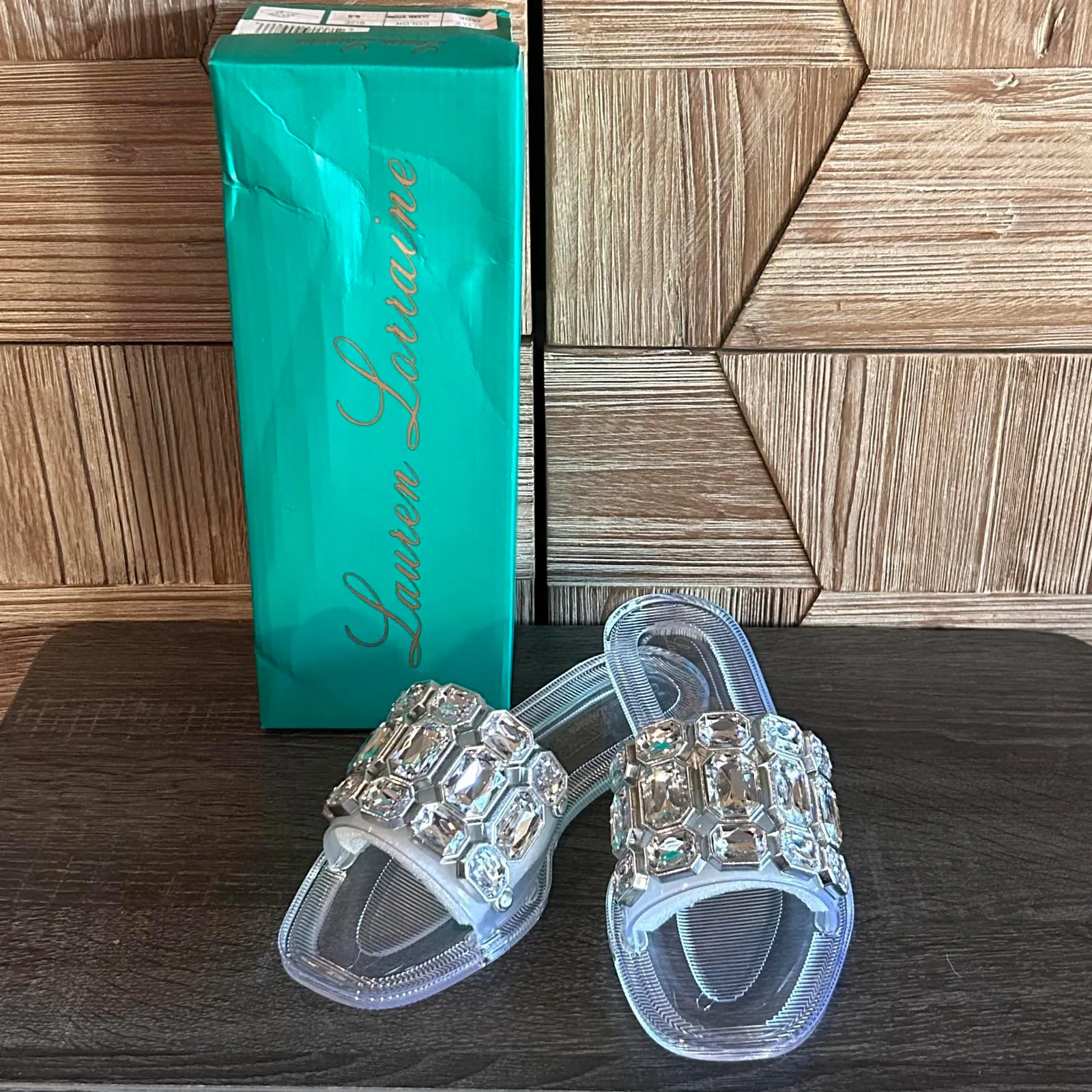 NWT Lauren Lorraine Womens Jade Clear Rhinestone Slides Sandals Size 8.5 - Image 4