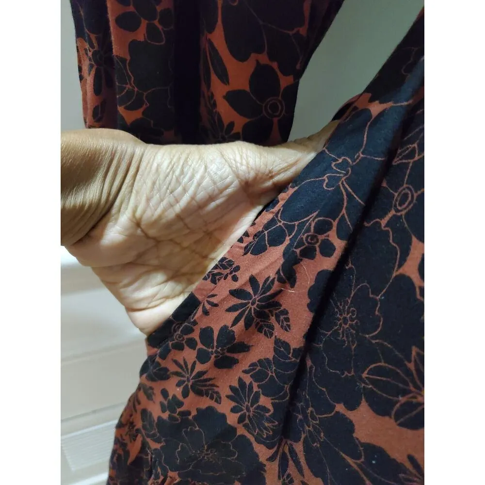 Gap Women's Brown Floral Crew Neck Long Sleeve Button Front Knee Length Dress XS - Image 5