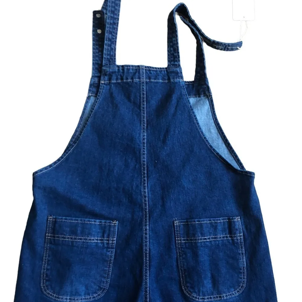 Soojun Casual Loose Fit Baggy Denim Bib Overall Sz M Cotton Stretch Blue Spring Size M - Image 15