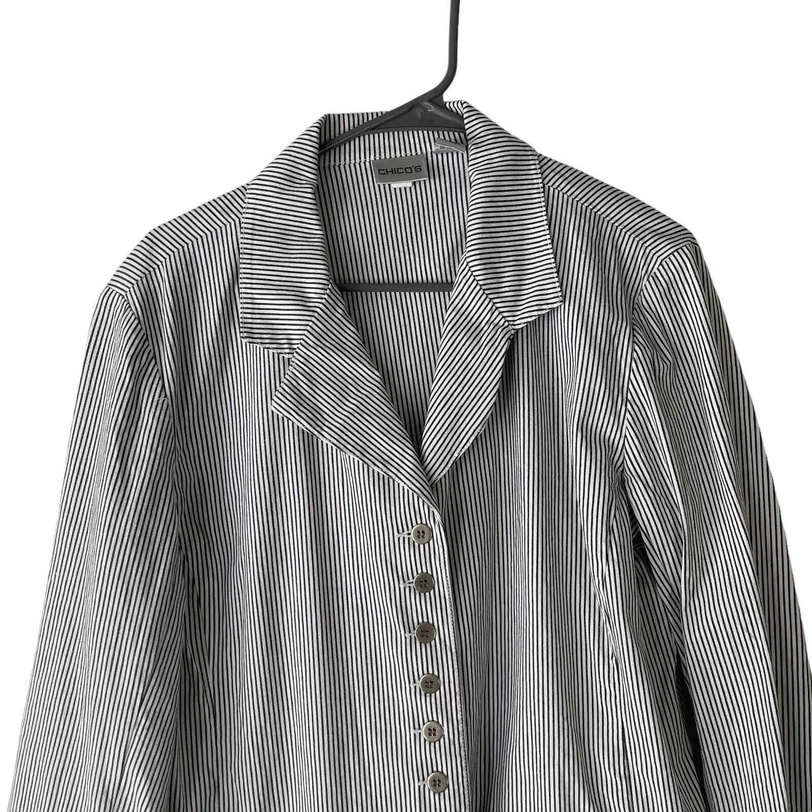 Chicos Size‎ 3 Large Stripped Button Up Cotton Jacket - Image 2