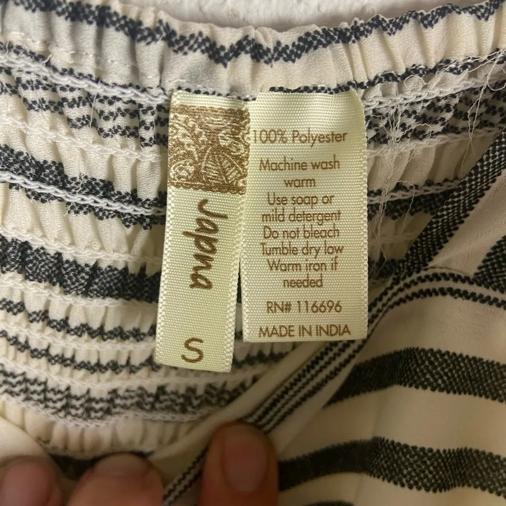 Japna Size Small Stripe Wide Leg Jumpsuit Smocked Black And White Sleeveless - Image 2