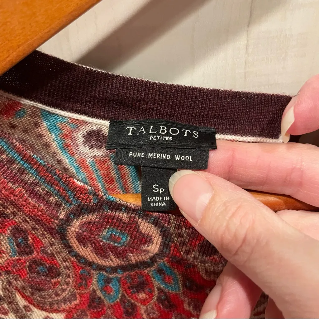 Sweet kashmiri nights paisley boho marino wool crew neck lightweight sweater - Image 4