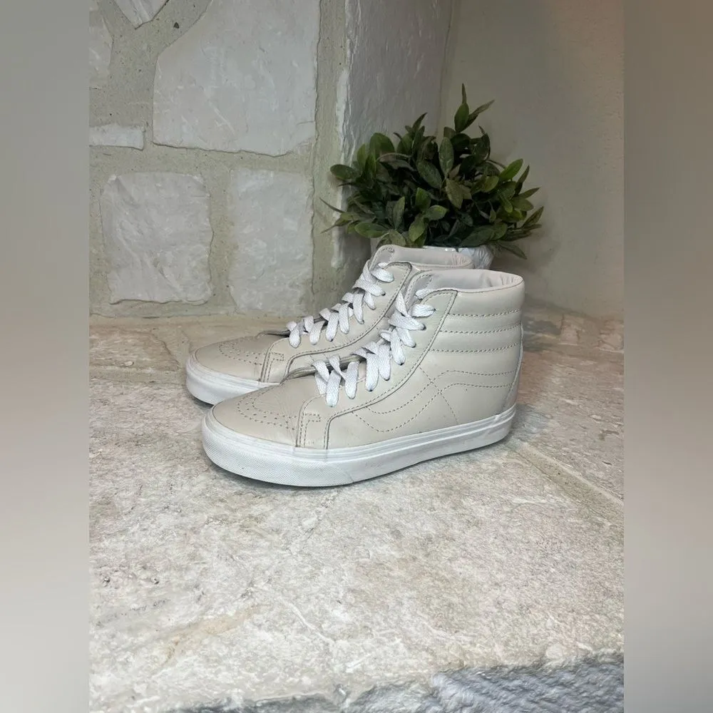 Vans sk8 hi top cream leather sneakers sz 6 - Image 2