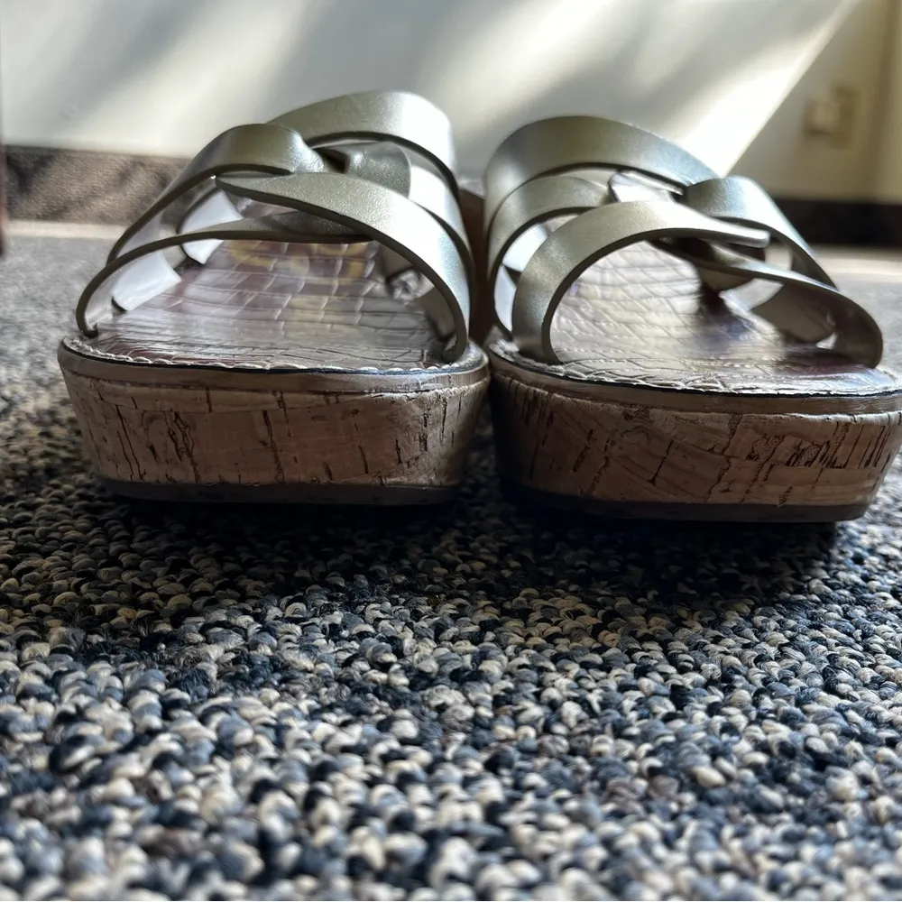 Sam Edelman Raynere Sandals - Cork Wedge Platform Gold Metallic Leather Slide - Image 5