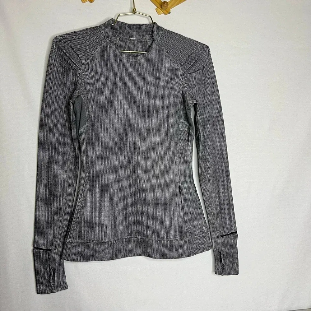 Lululemon Think Fast Long Sleeve Heathered Herringbone Heathered Black Size 4 - Image 2