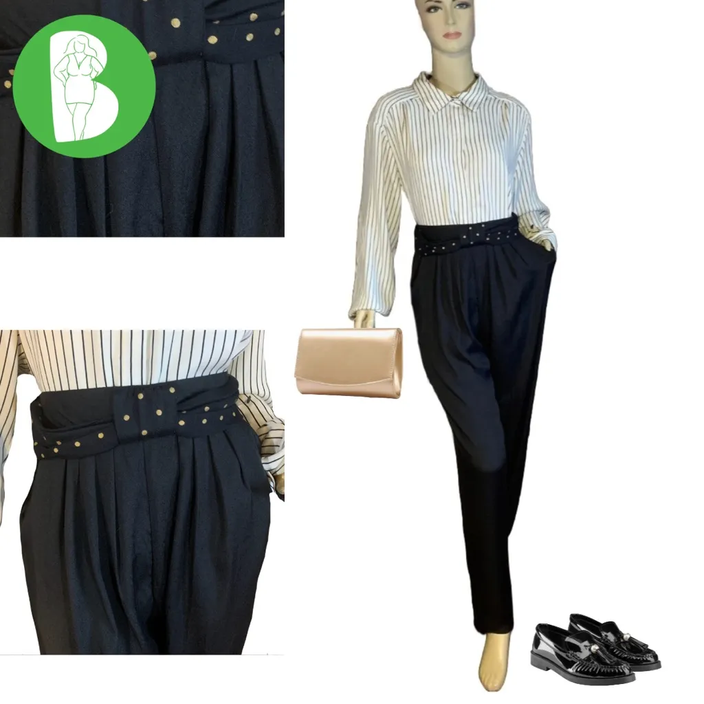 FUNDAMENTAL THINGS VINTAGE 1980'S STRAIGHT LEG PLEATED TROUSERS W/BELT NWT (16) Black - Image 2