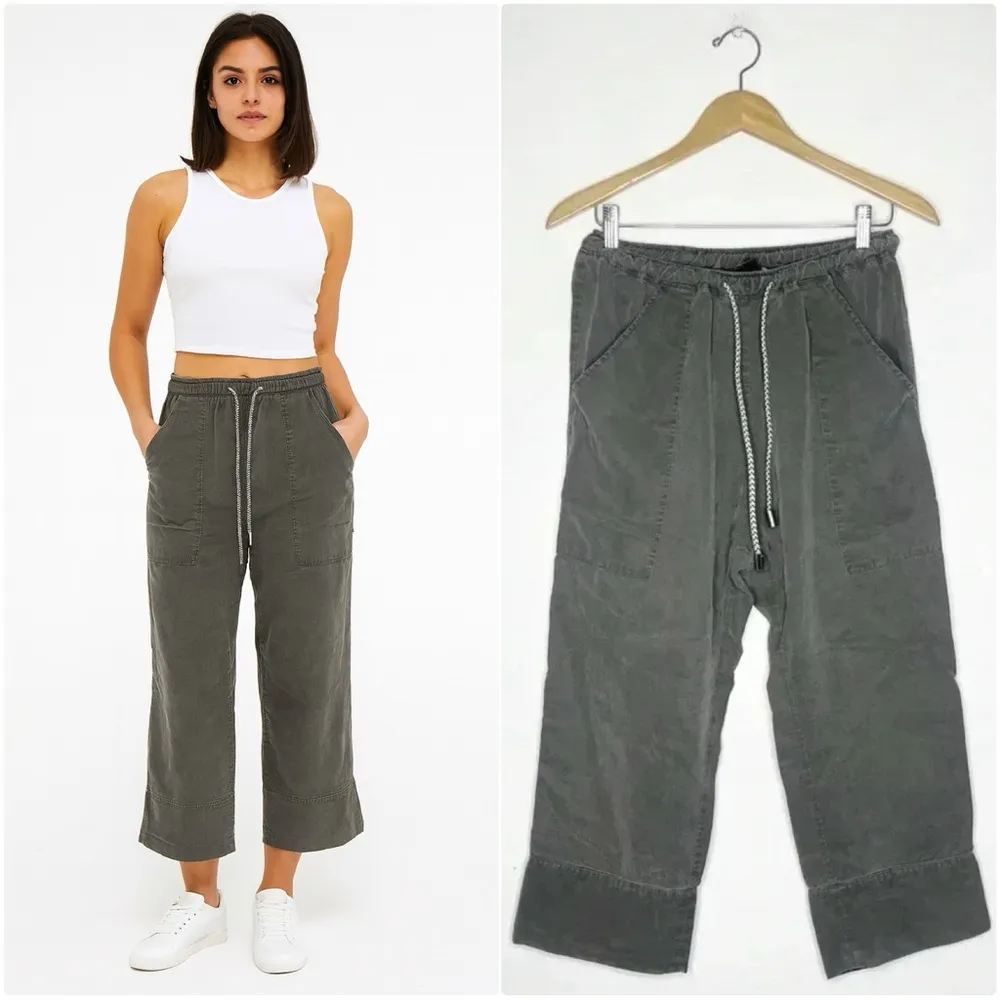 Natalie Busby Casual Crop Wide Leg Straight Pants Size Medium Green - Image 2