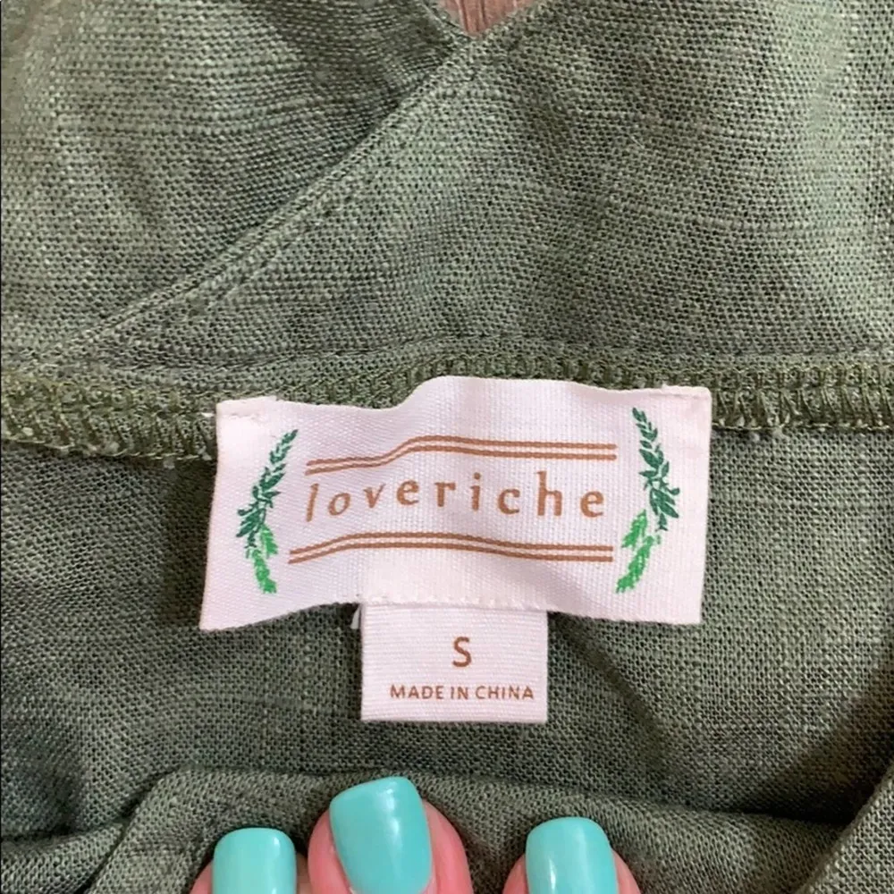 Love Riche Flutter Sleeve Linen Blend Olive Green Top - Image 2