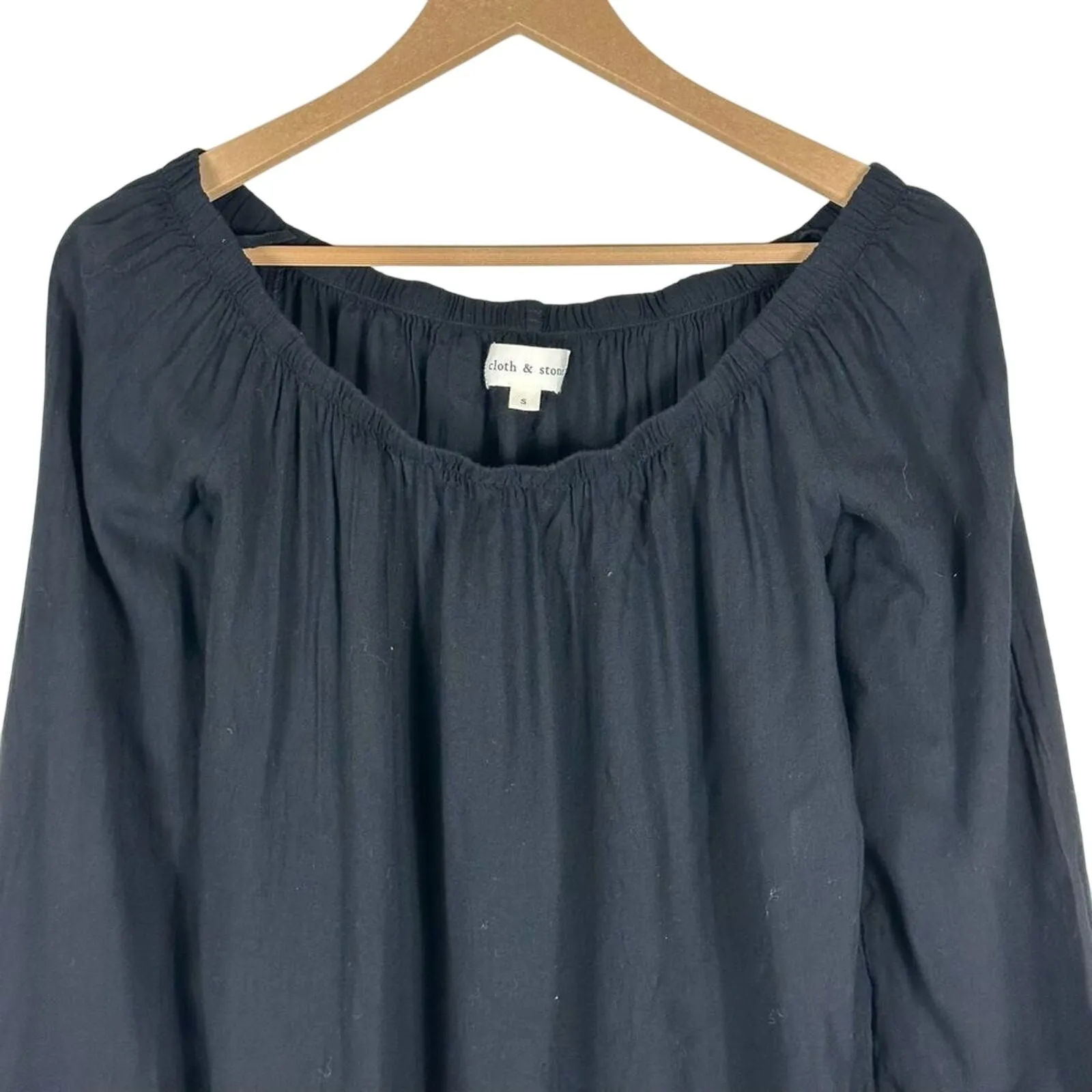 Cloth & Stone Off the Shoulder Coastal Top Size S Black Beachy Lightweight - Image 3
