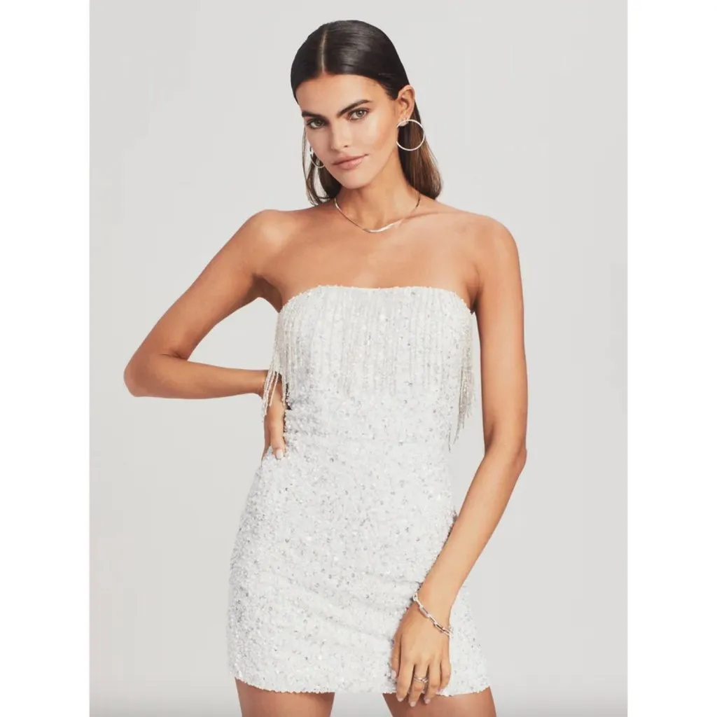 retrofete Cassandra Strapless Mini Dress Silver White Womens Size Medium - Image 13