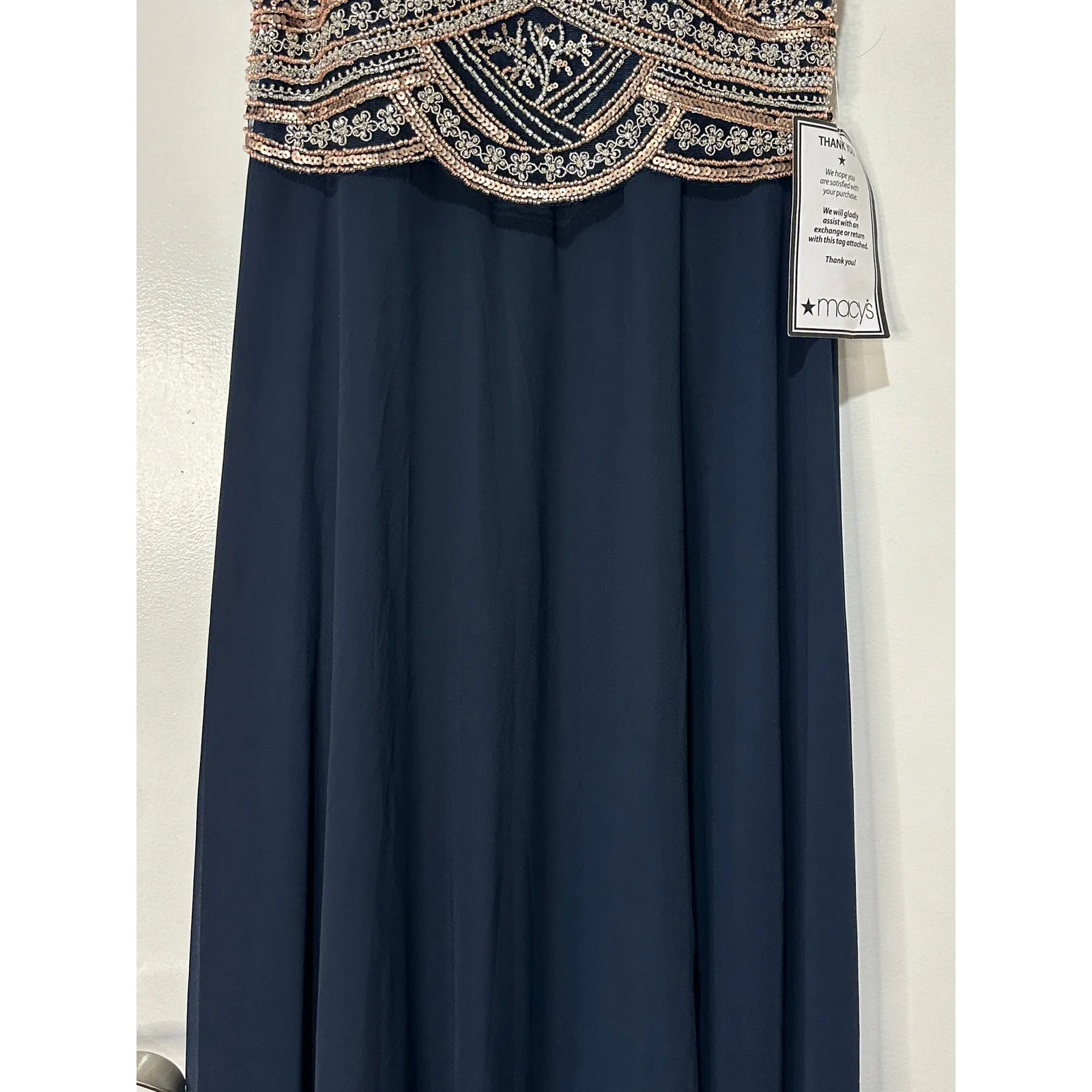 Betsy & Adam Women's Beaded Navy Gold Gown Size 10 Petite NWT Elegant Formal - Image 7