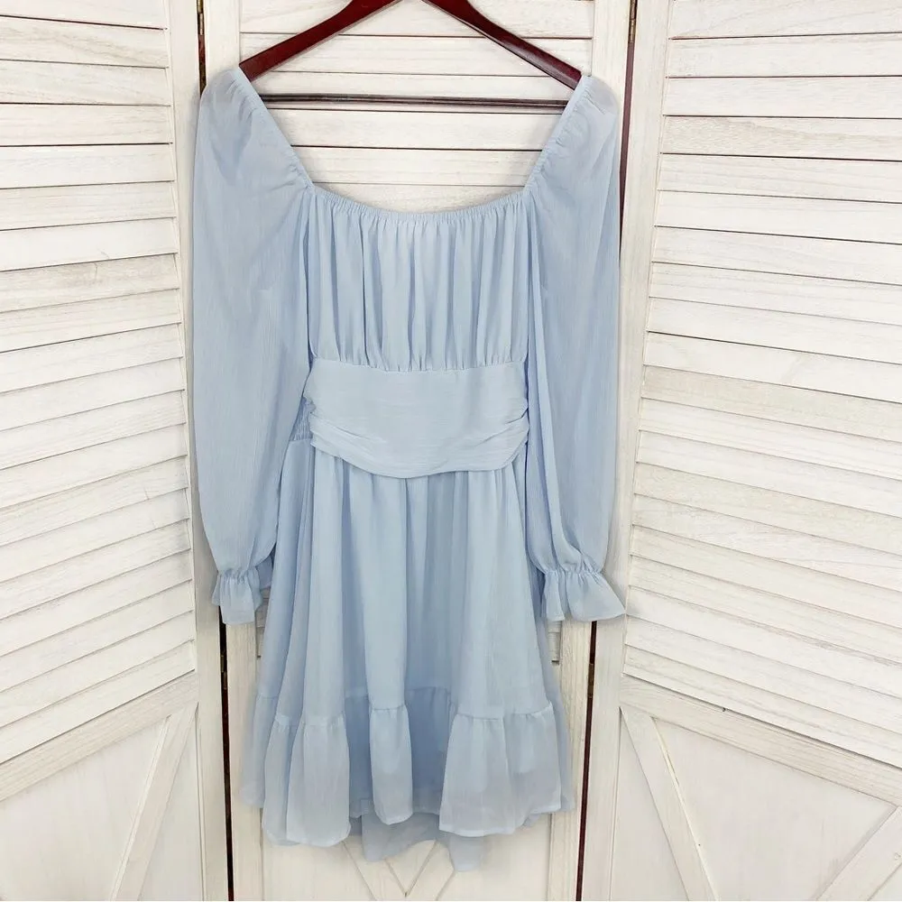 Exlura‎ Chiffon Open Tie Back Ruffle Hem Dress Blue Medium - Image 10