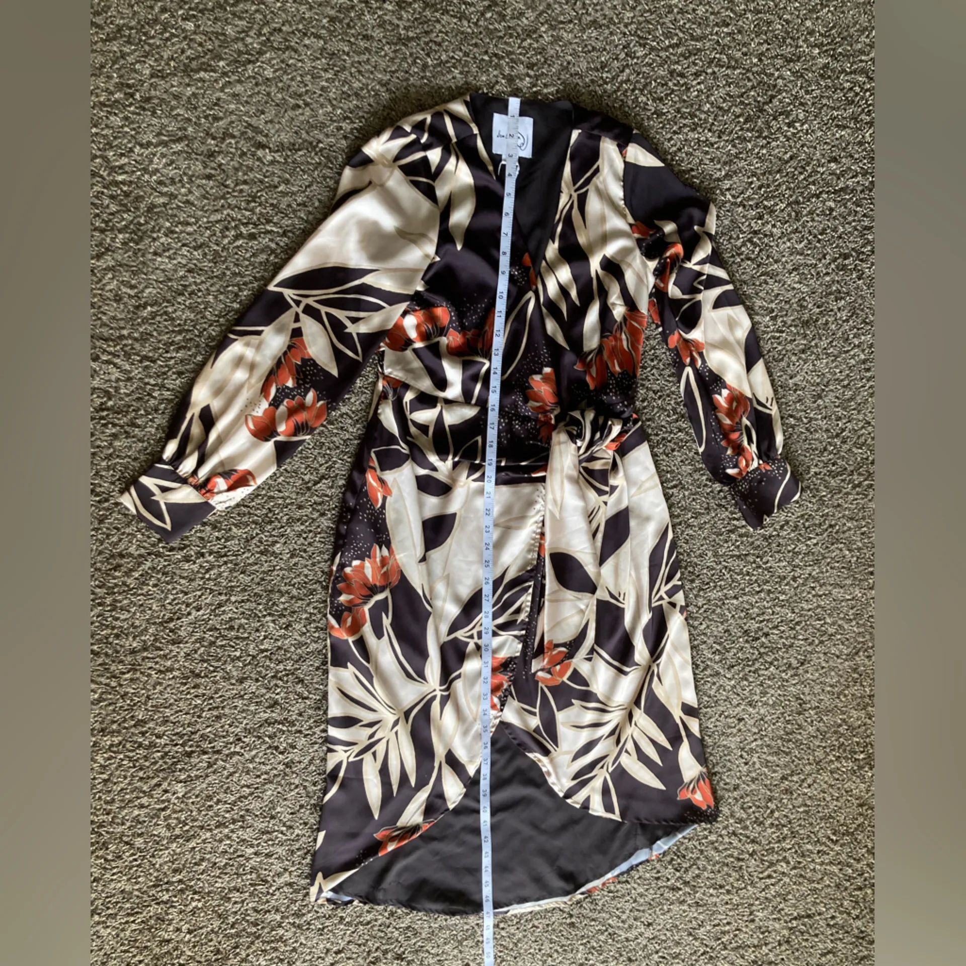 Sam Edelman Floral Satin Wrap Robe Kimono Cover-Up Black Cream Size 4 NWT - Image 4