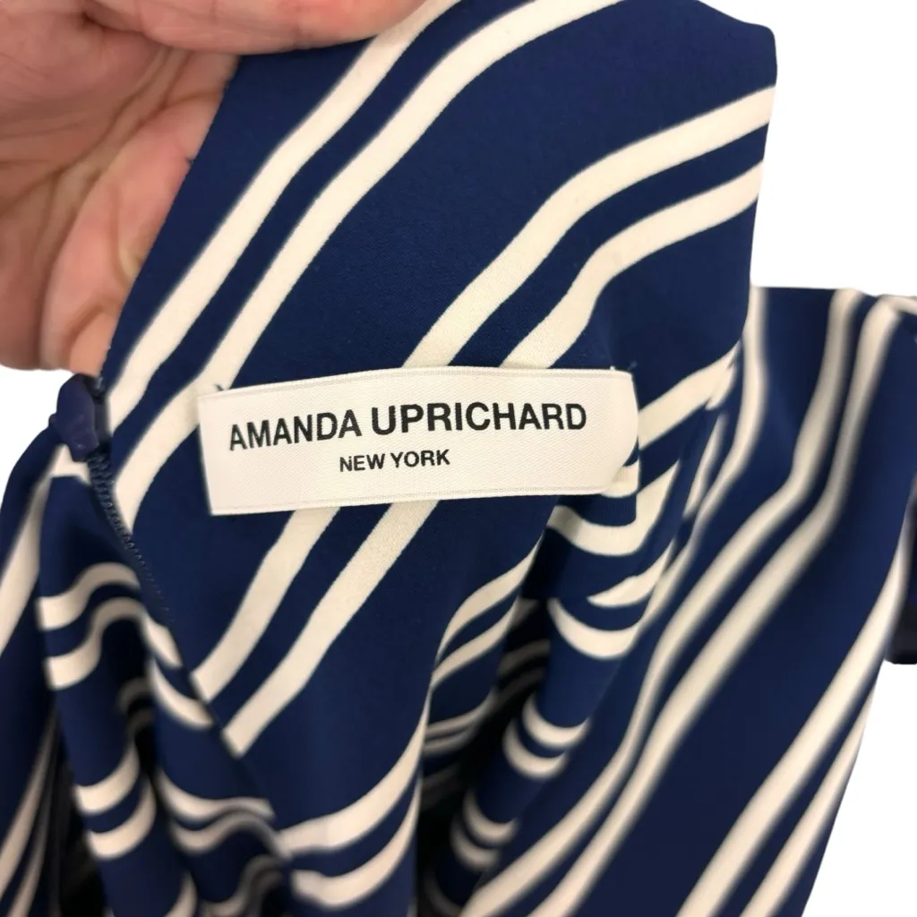 Amanda Uprichard Jumpsuit Striped Navy/White‎ V Neck Cap Sleeve Slit Leg Size M - Image 7
