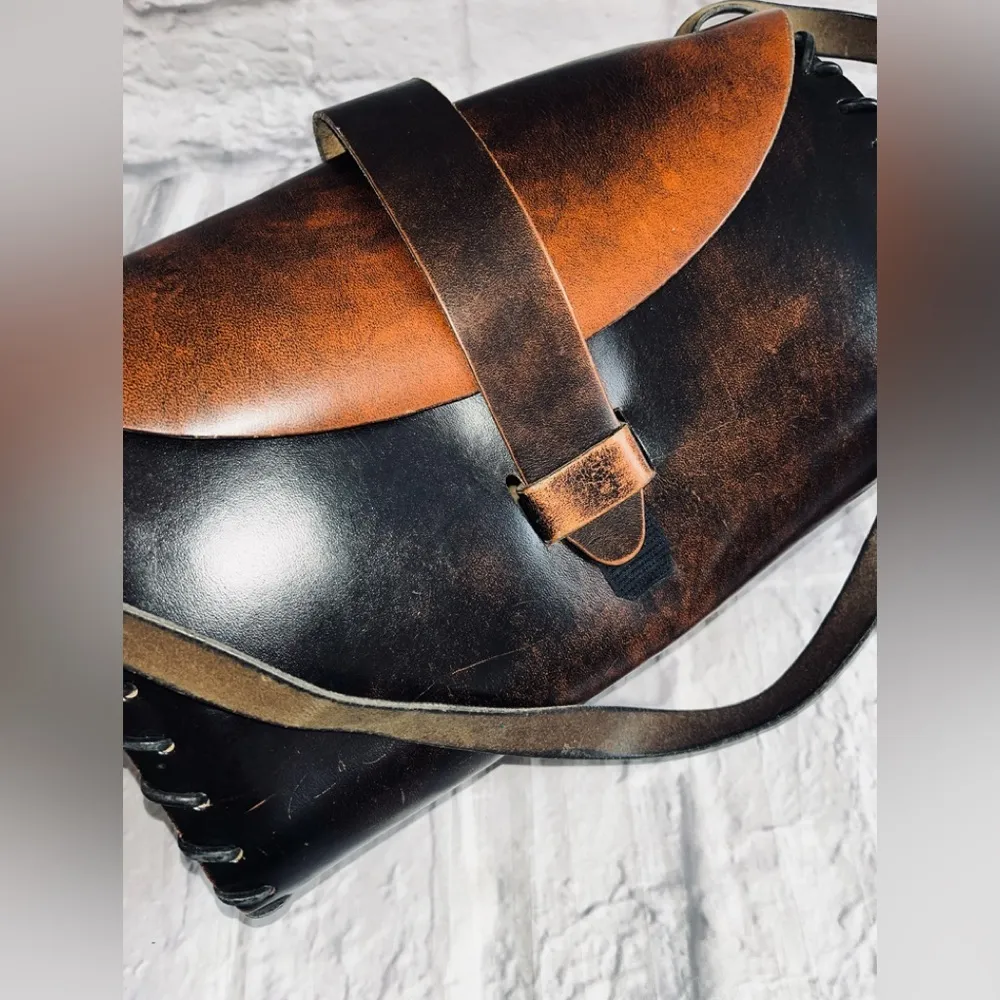 VINTAGE Leather Handbag Brown - Image 2