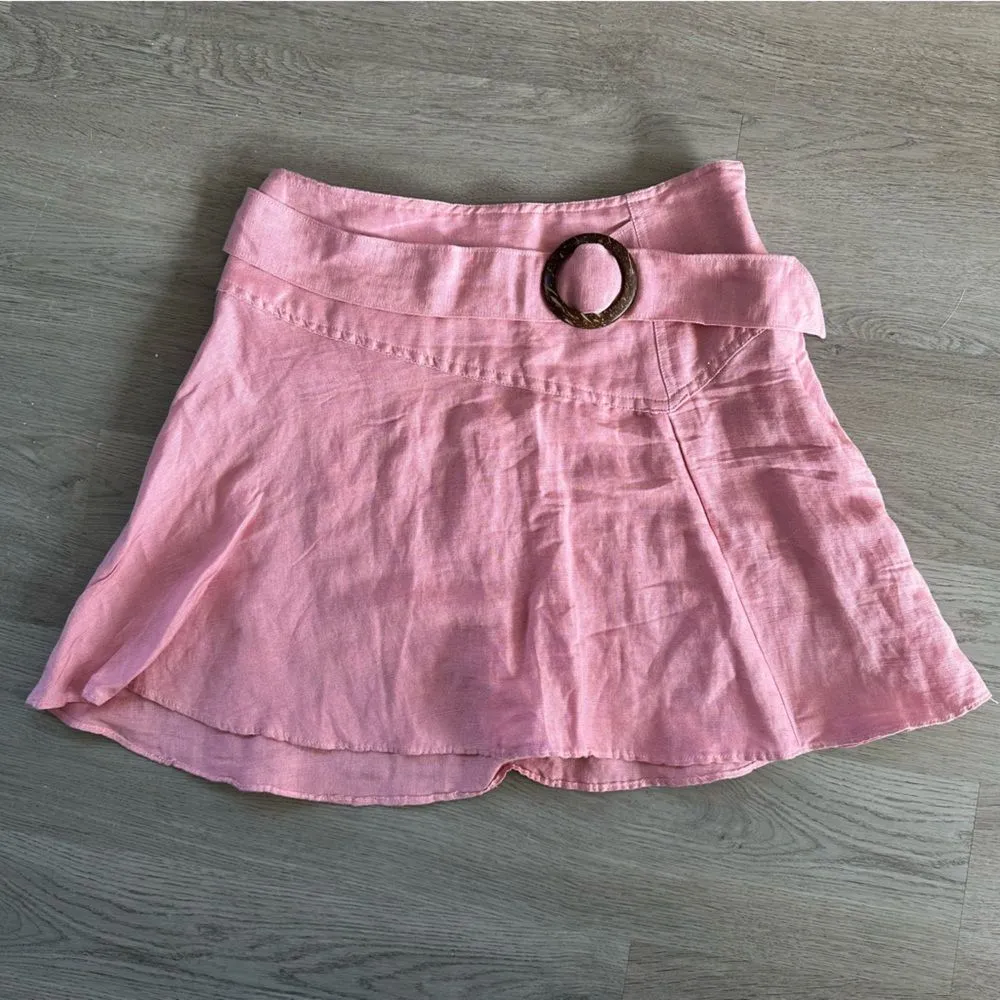 Free People Higher Ground Linen Mini Skirt Women’s Small Pink Flare - Image 2