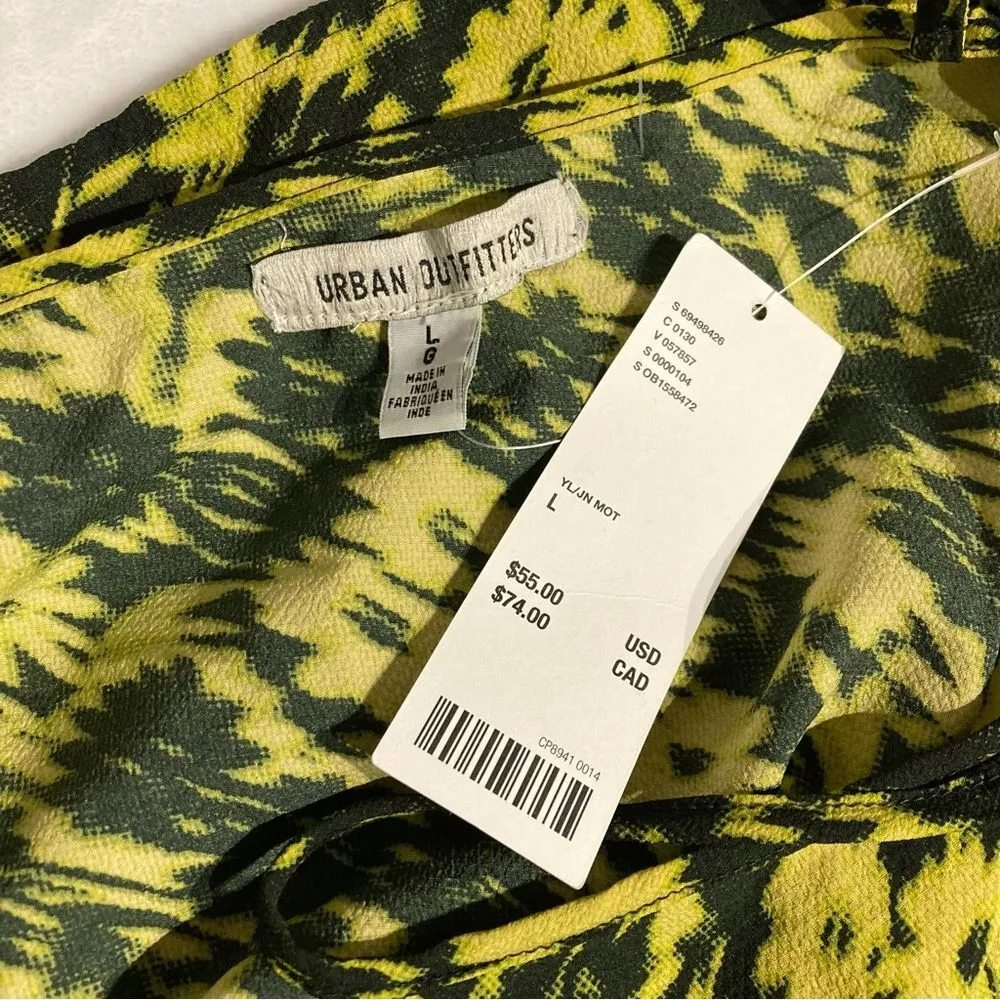 NWT Urban Outfitters Camille Floral Black Green Ruffle Hem Dress Large - Image 9