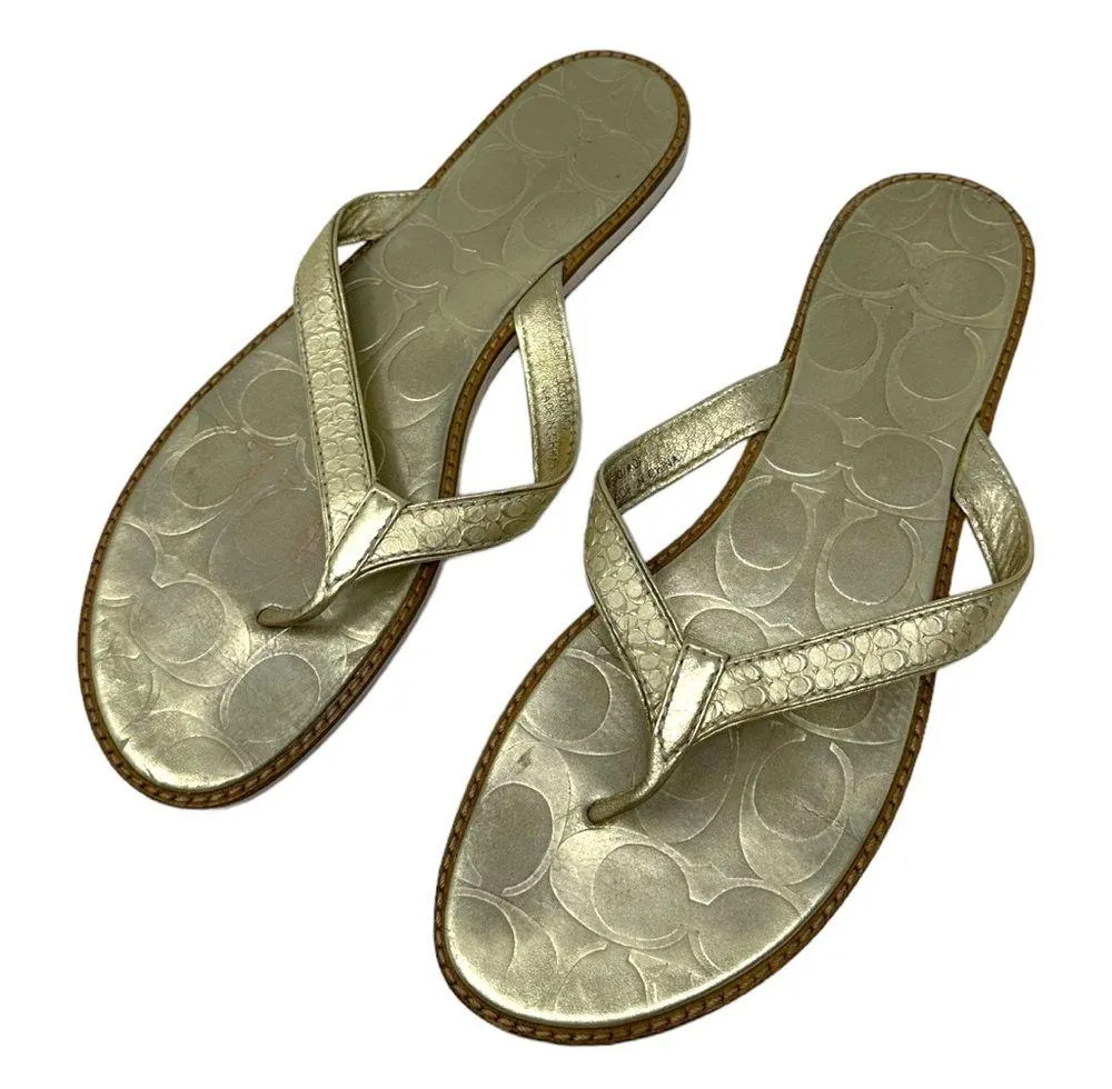 Coach Gold Metallic Debbie Sandals Flip Flops Size 8.5 - Image 4